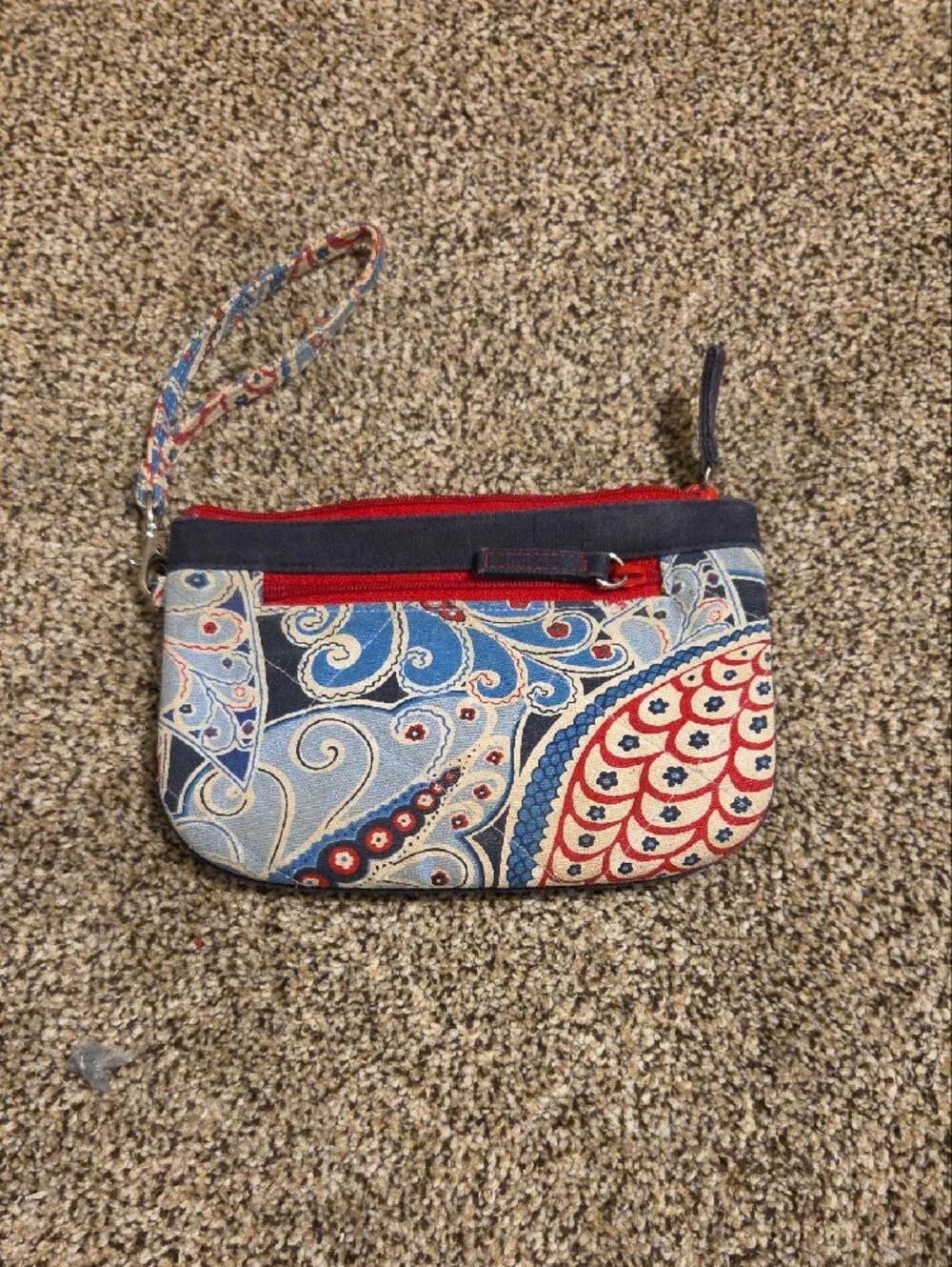 Vera Bradley Red, Blue and Cream Paisley Wristlet